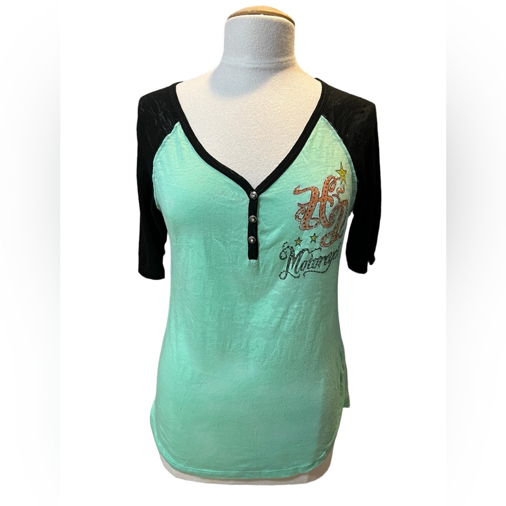 Harley Davidson Bedazzled pistachio green short sleeve top